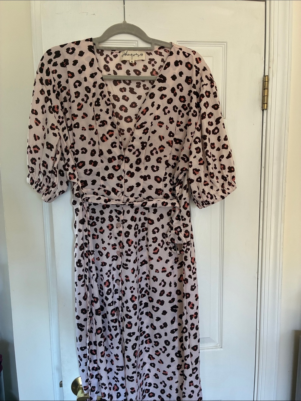 Pink Leopard Print Dress with Accent Belt